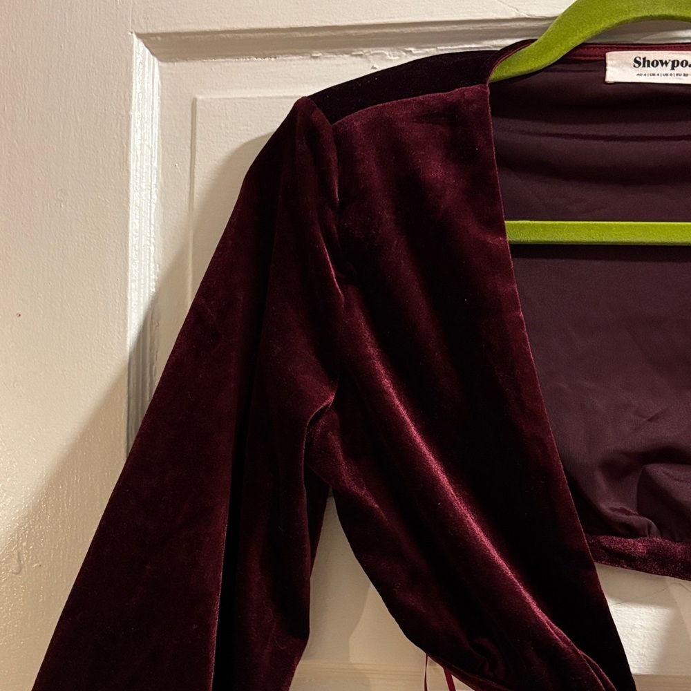 Showpo Burgundy Velvet Tie-Front Blouse - Picture 4 of 4